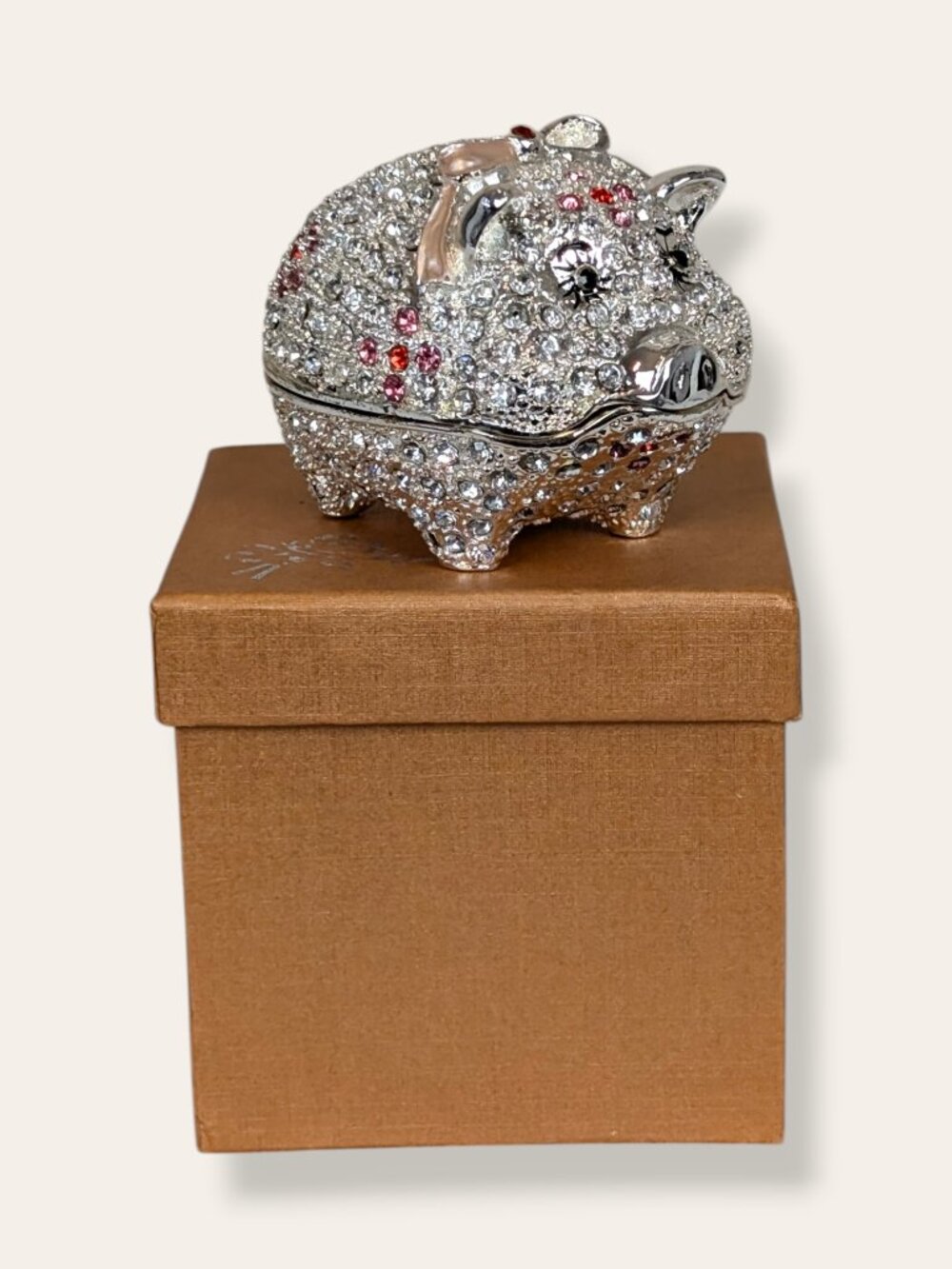 White & Pink Rhinestone Pig Trinket Box - Picture 7 of 8